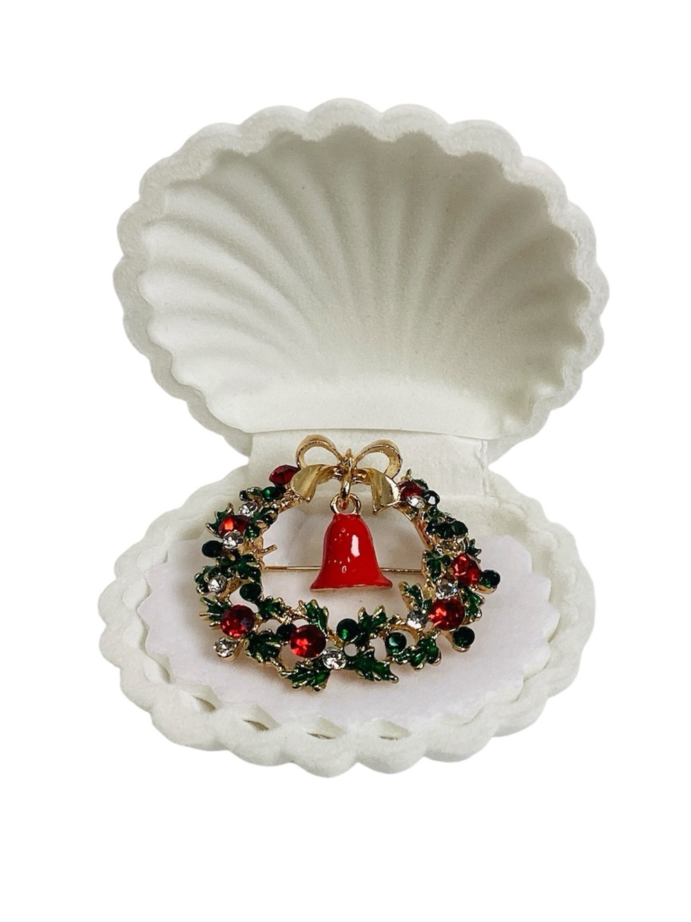 💚 Festive Red Bell and Green Wreath Brooch